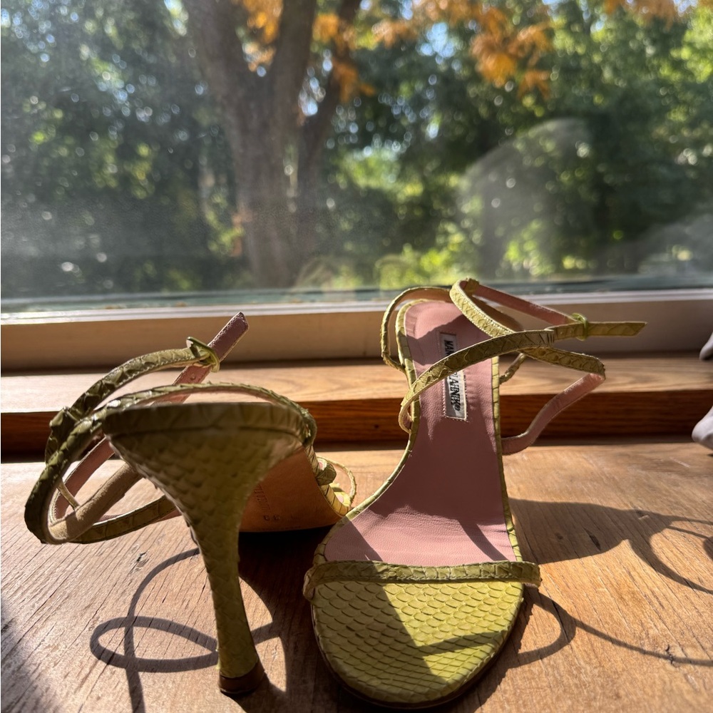 Manolo Blahnik lime green strappy heels